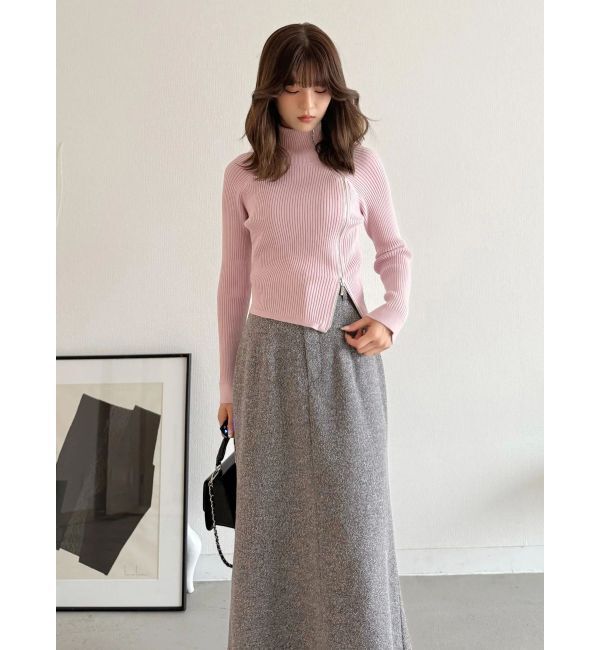 MERCURYDUO「【WEB限定カラーあり】ハイツイストアシメZIPニット」|ニット・セーター|