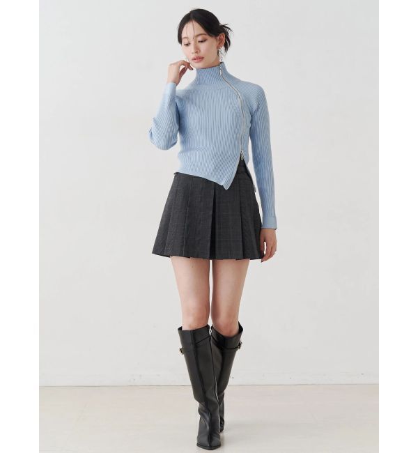 MERCURYDUO「【WEB限定カラーあり】ハイツイストアシメZIPニット」|ニット・セーター|