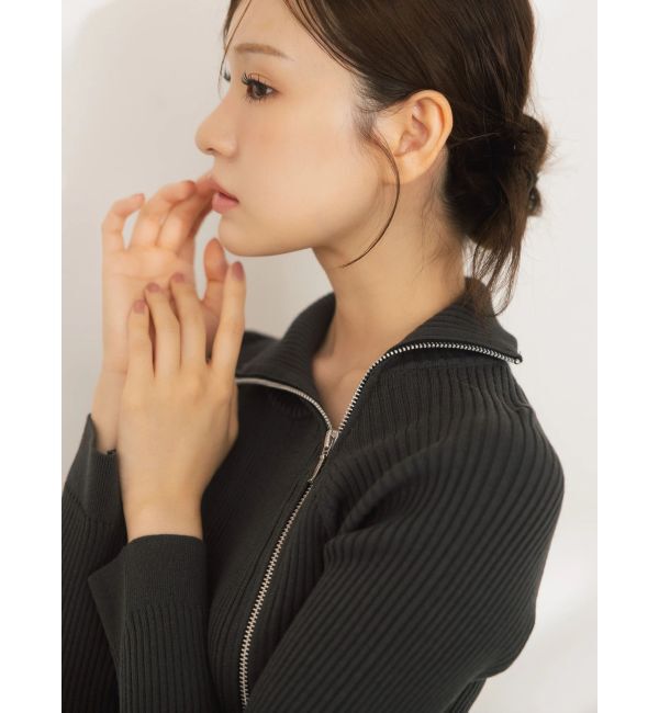 MERCURYDUO「【WEB限定カラーあり】ハイツイストアシメZIPニット」|ニット・セーター|チャコールグレー