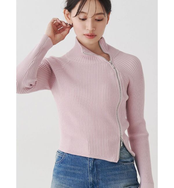 MERCURYDUO「【WEB限定カラーあり】ハイツイストアシメZIPニット」|ニット・セーター|ピンク