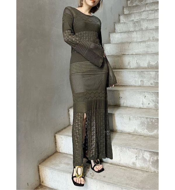 MURUA「【追加生産分】クロシェニットワンピース」|ワンピース|カーキ