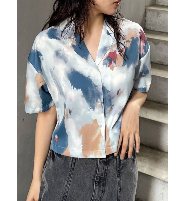 MURUA「パターンクロップドシャツ【WEB限定】」|シャツ・ブラウス|ブルー