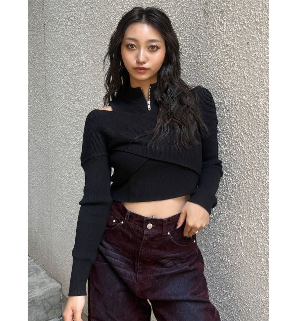 MURUA「カシュクールハーフジップトップス」|ニット・セーター|