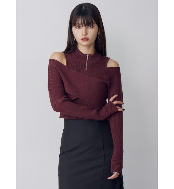 MURUA「カシュクールハーフジップトップス」|ニット・セーター|