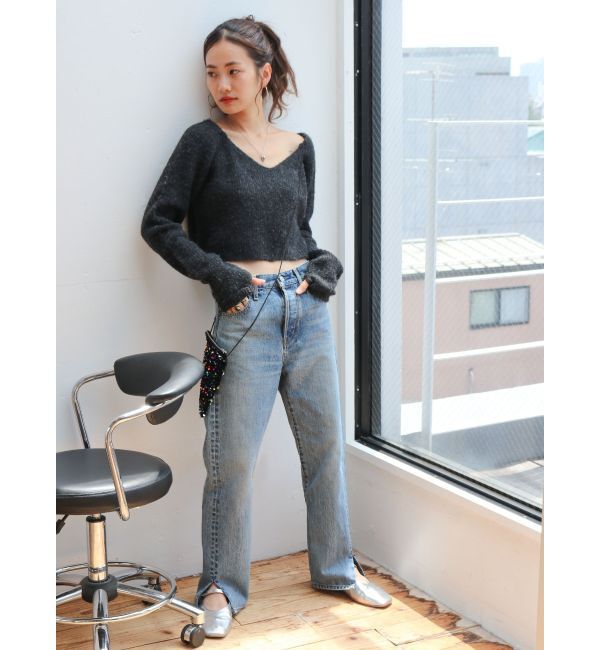 Ungrid「クロップドスリットストレートデニム」|デニム|