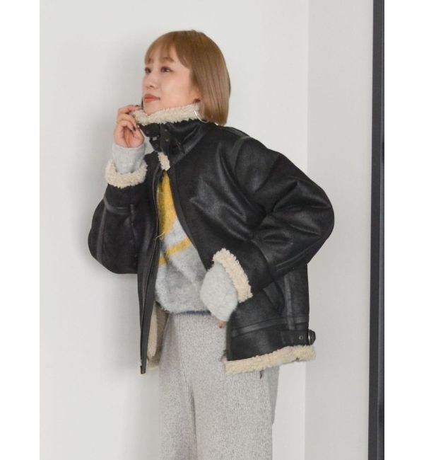 Ungrid「フェイクムートンボアブルゾン」|ブルゾン・スタジャン|ブラック