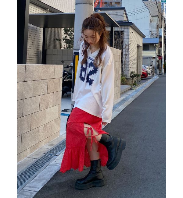 Ungrid「カットワークレースコンビスカート」|スカート|