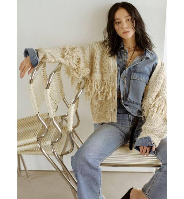 Ungrid「フリンジデザインニットカーディガン」|カーディガン|アイボリー