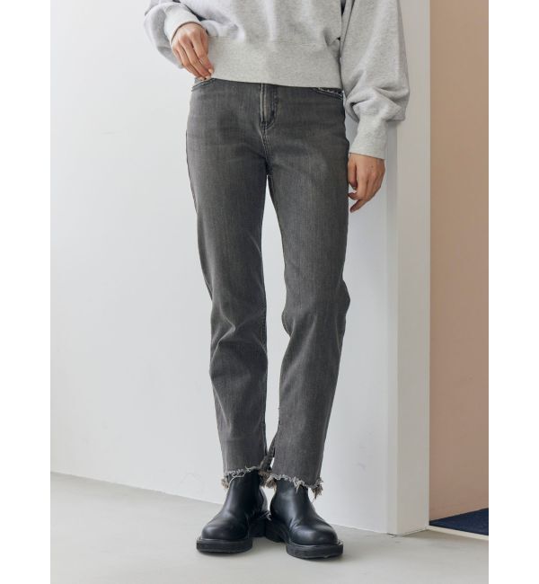 Ungrid「ヘムデザインストレッチデニム」|デニム|ブラック