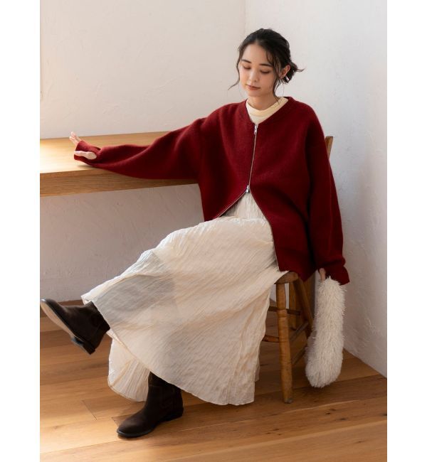 Ungrid「アンゴラ混ジップニットカーデ」|カーディガン|