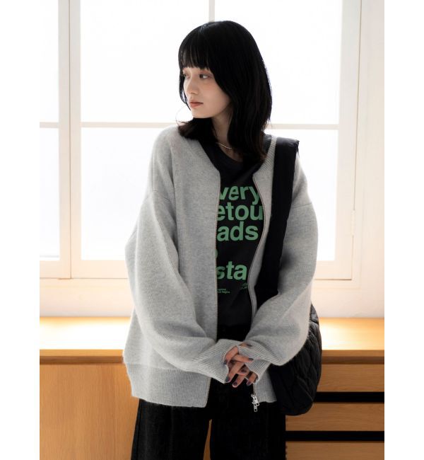 Ungrid「アンゴラ混ジップニットカーデ」|カーディガン|ライトグレー
