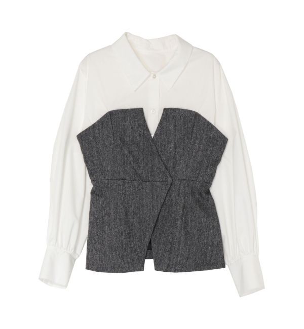 LAGUNAMOON「【WEB限定】ヘリンボーンビスチェドッキングブラウス」|シャツ・ブラウス|チャコールグレー