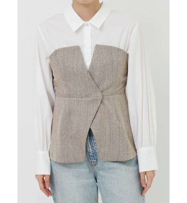 LAGUNAMOON「【WEB限定】ヘリンボーンビスチェドッキングブラウス」|シャツ・ブラウス|