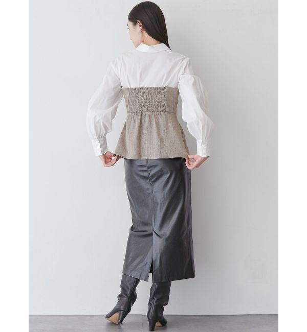 LAGUNAMOON「【WEB限定】ヘリンボーンビスチェドッキングブラウス」|シャツ・ブラウス|