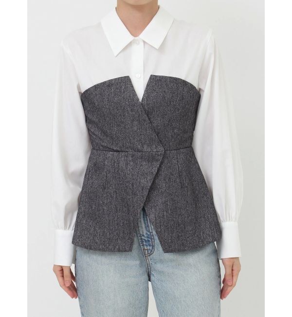 LAGUNAMOON「【WEB限定】ヘリンボーンビスチェドッキングブラウス」|シャツ・ブラウス|