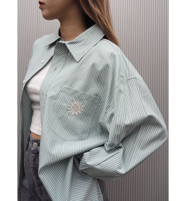 EVRIS「SUNNYストライプオーバーサイズシャツ」|シャツ・ブラウス|グリーン