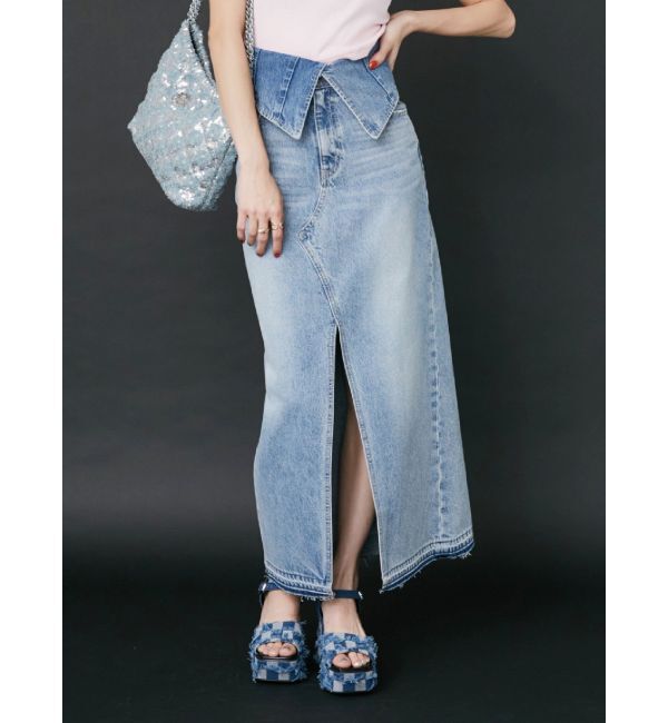 EVRIS「ウエストデザインロングスリットデニムスカート」|スカート|アイスブルー