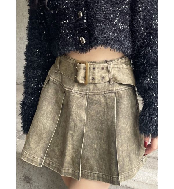 EVRIS「ワイドベルトプリーツミニスカート【セットアップ着用可能】」|スカート|カーキ