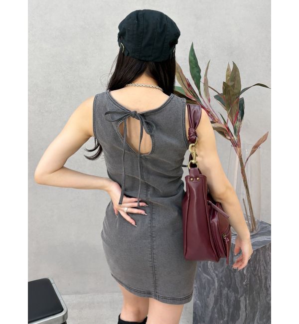 EVRIS「バックリボンオープンデニムミニワンピース」|ワンピース|