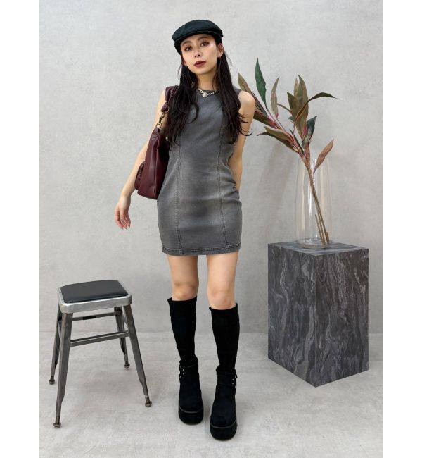 EVRIS「バックリボンオープンデニムミニワンピース」|ワンピース|