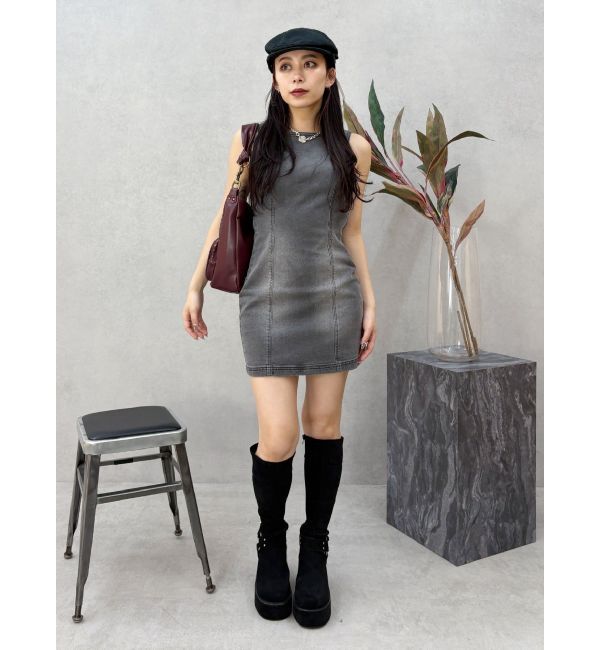 EVRIS「バックリボンオープンデニムミニワンピース」|ワンピース|