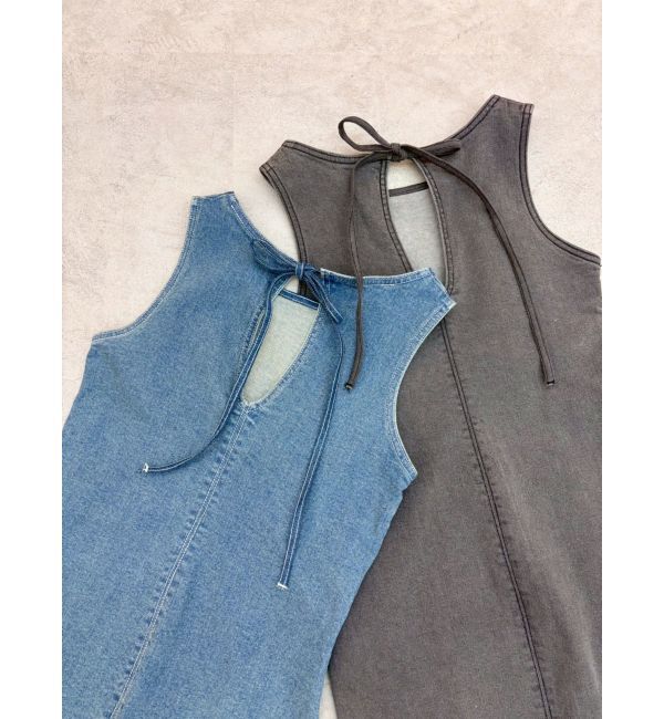 EVRIS「バックリボンオープンデニムミニワンピース」|ワンピース|