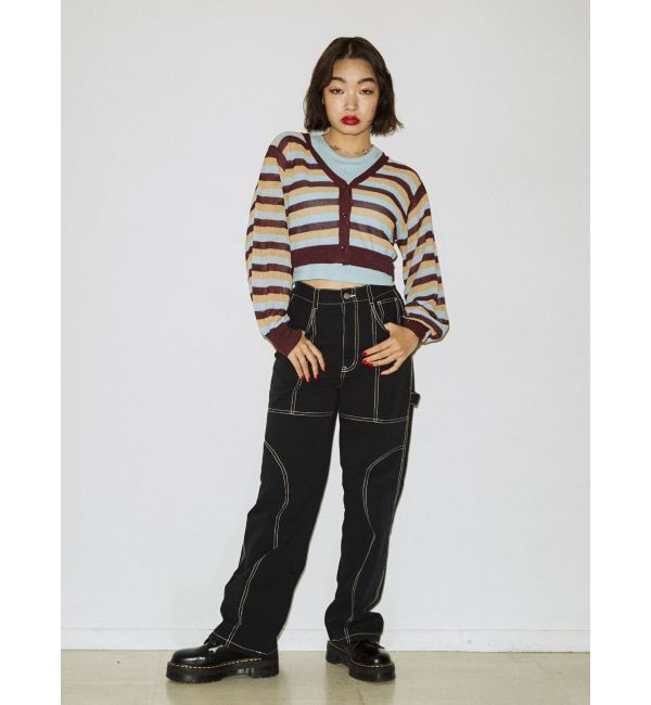 jouetie「ボーダーシアーニットカーデ」|カーディガン|