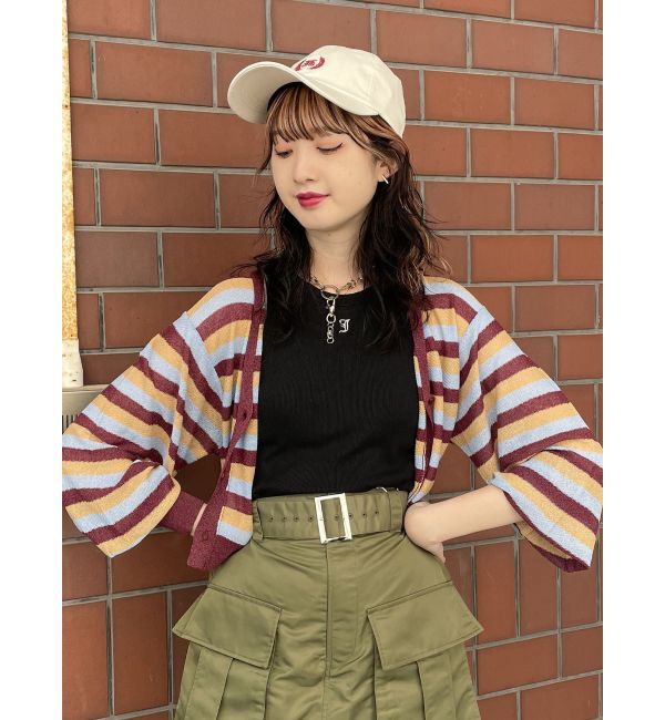 jouetie「ボーダーシアーニットカーデ」|カーディガン|ボルドー