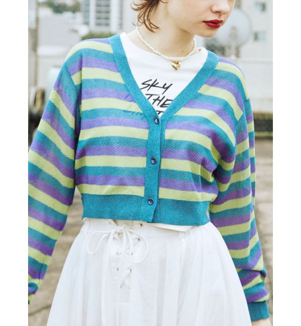 jouetie「ボーダーシアーニットカーデ」|カーディガン|ブルー