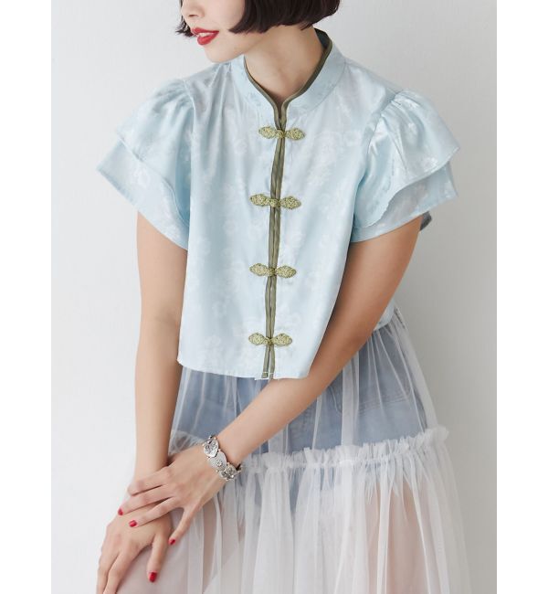 jouetie「ハーフスリーブショルダーフリルショートチャイナシャツ」|シャツ・ブラウス|