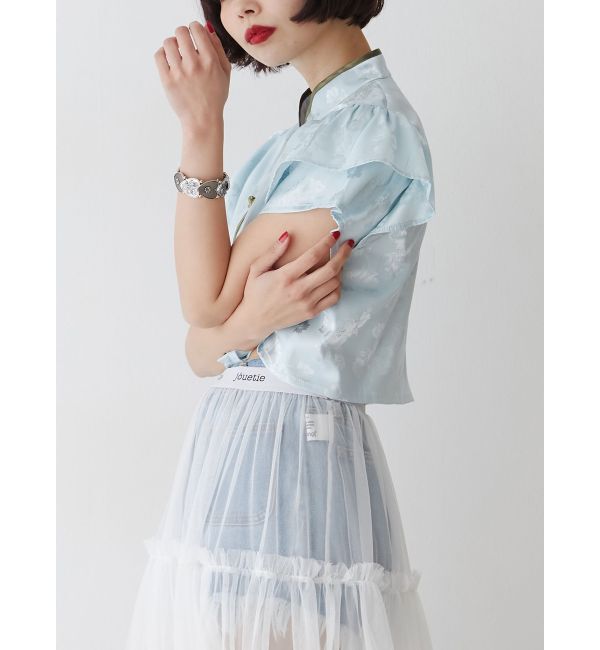 jouetie「ハーフスリーブショルダーフリルショートチャイナシャツ」|シャツ・ブラウス|