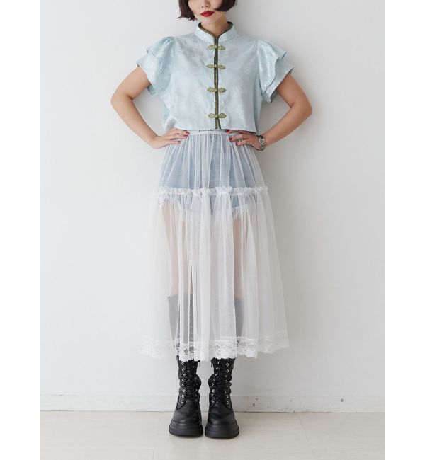 jouetie「ハーフスリーブショルダーフリルショートチャイナシャツ」|シャツ・ブラウス|