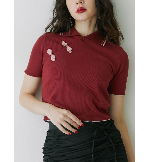 jouetie「チャイナポロトップス」|ポロシャツ|ボルドー