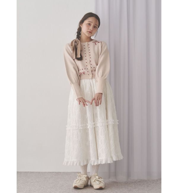 merry jenny「ribbon dotパフスリーブニットカーディガン」|カーディガン|