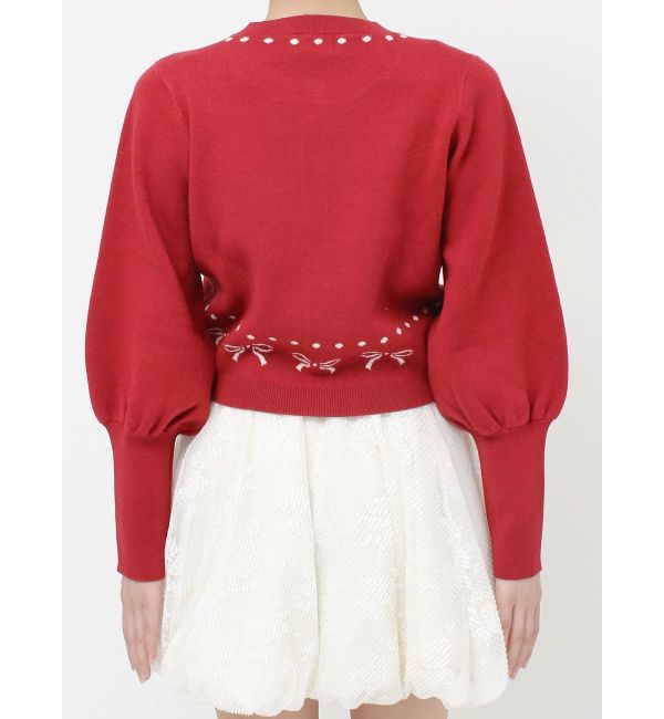 merry jenny「ribbon dotパフスリーブニットカーディガン」|カーディガン|