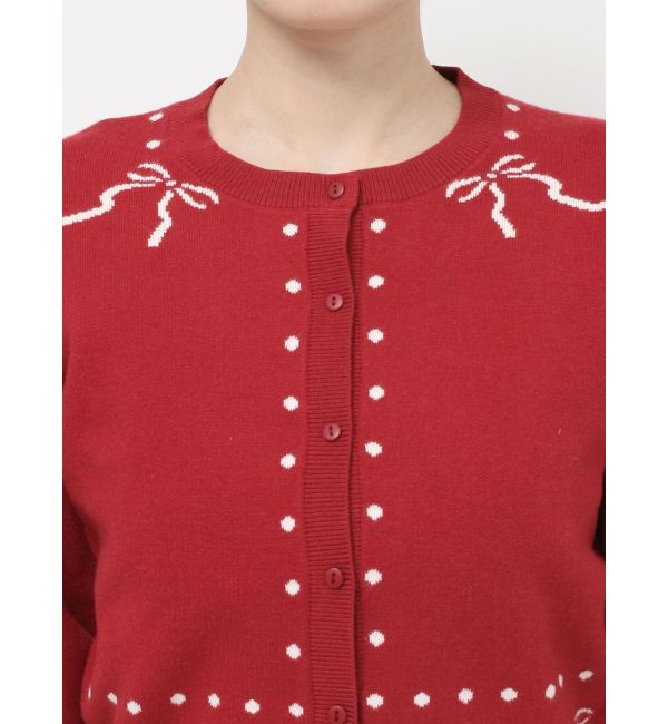 merry jenny「ribbon dotパフスリーブニットカーディガン」|カーディガン|