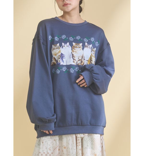 merry jenny「blooming catスウェット」|スウェット・ジャージ|ネイビー