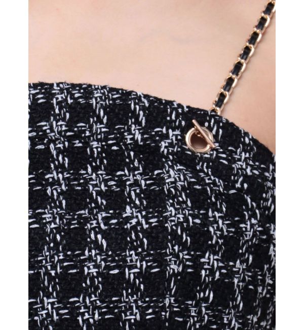 GYDA「ラメツイードショートロンパース」|オールインワン|