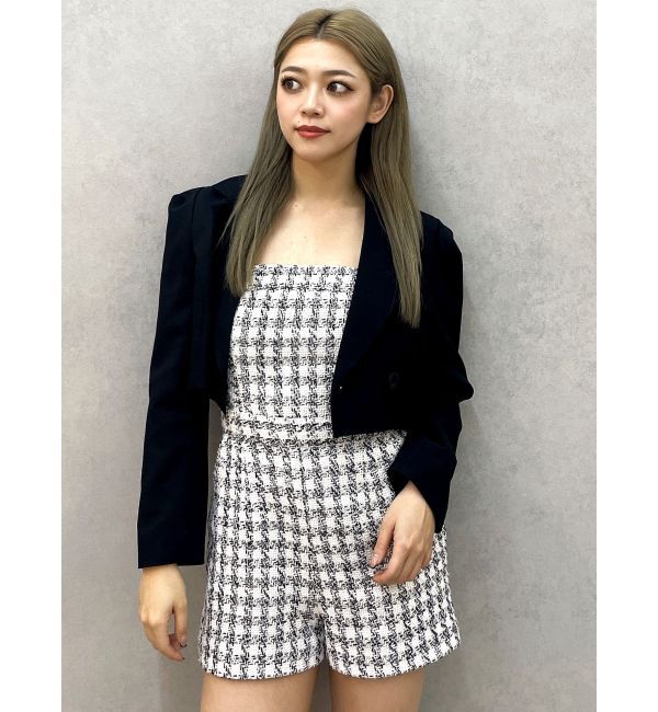 GYDA「ラメツイードショートロンパース」|オールインワン|