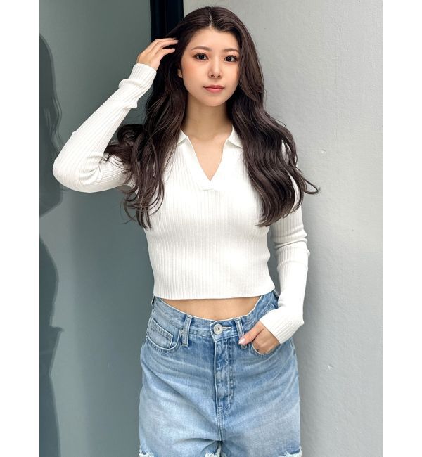 GYDA「POLOニットトップス」|ニット・セーター|オフホワイト