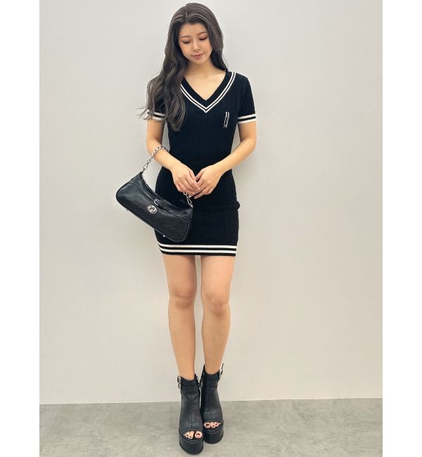 GYDA「POSHハーフスリーブケーブルニットワンピース」|ワンピース|