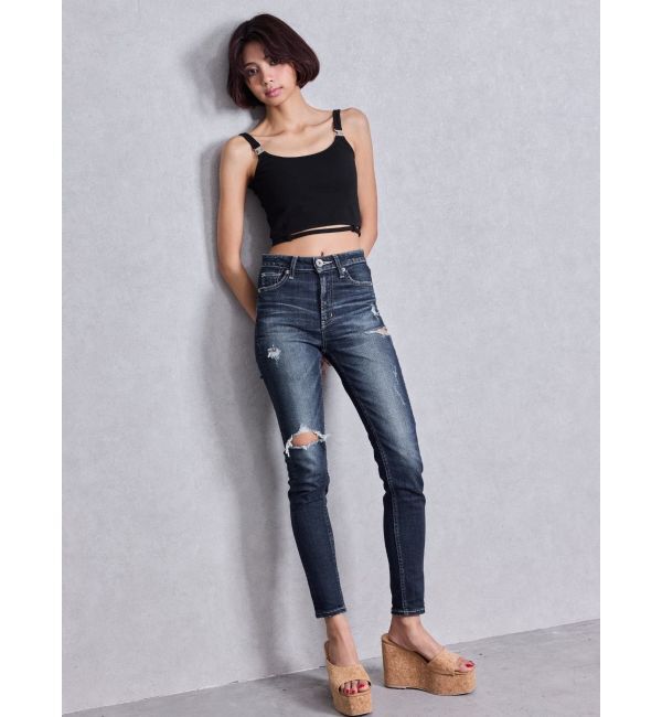 GYDA「ミドルウエストSIDE RIPPEDスキニーデニムパンツ」|デニム|