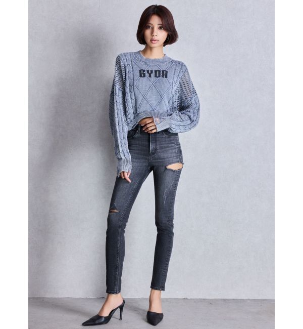 GYDA「ミドルウエストSIDE RIPPEDスキニーデニムパンツ」|デニム|