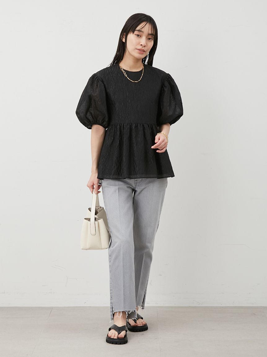 Mila Owen「裾段差テーパードデニムパンツ」|デニム|