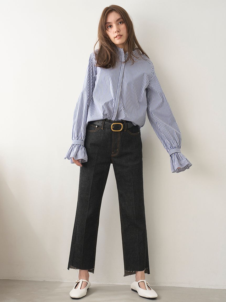 Mila Owen「裾段差テーパードデニムパンツ」|デニム|