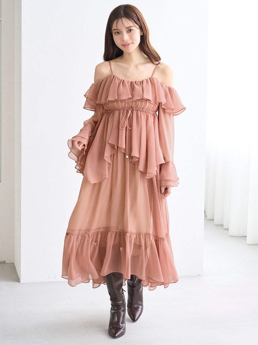 SNIDEL「オフショルフリルワンピース」|ワンピース|