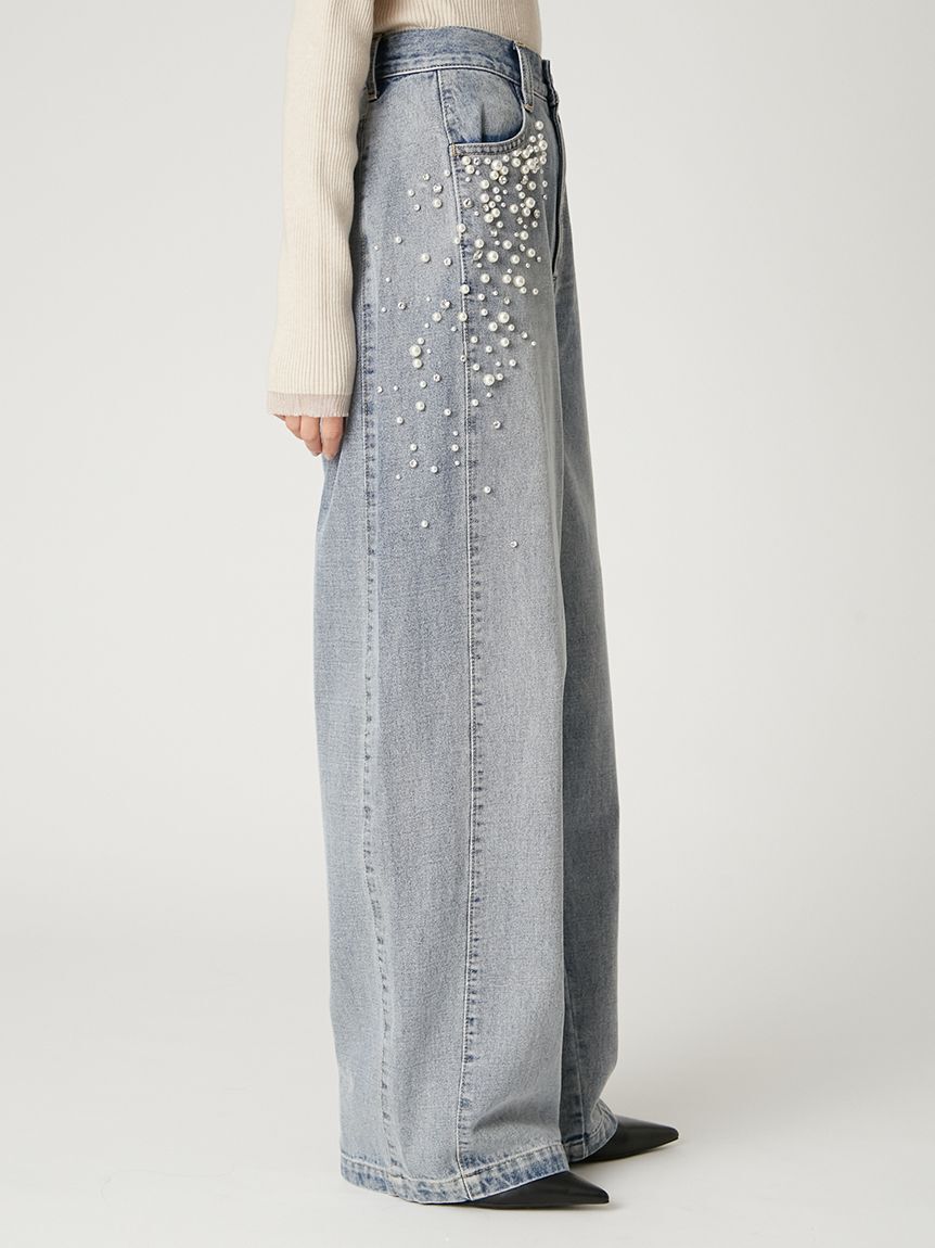 FRAY I.D「ハイウエストビジューデニム」|デニム|