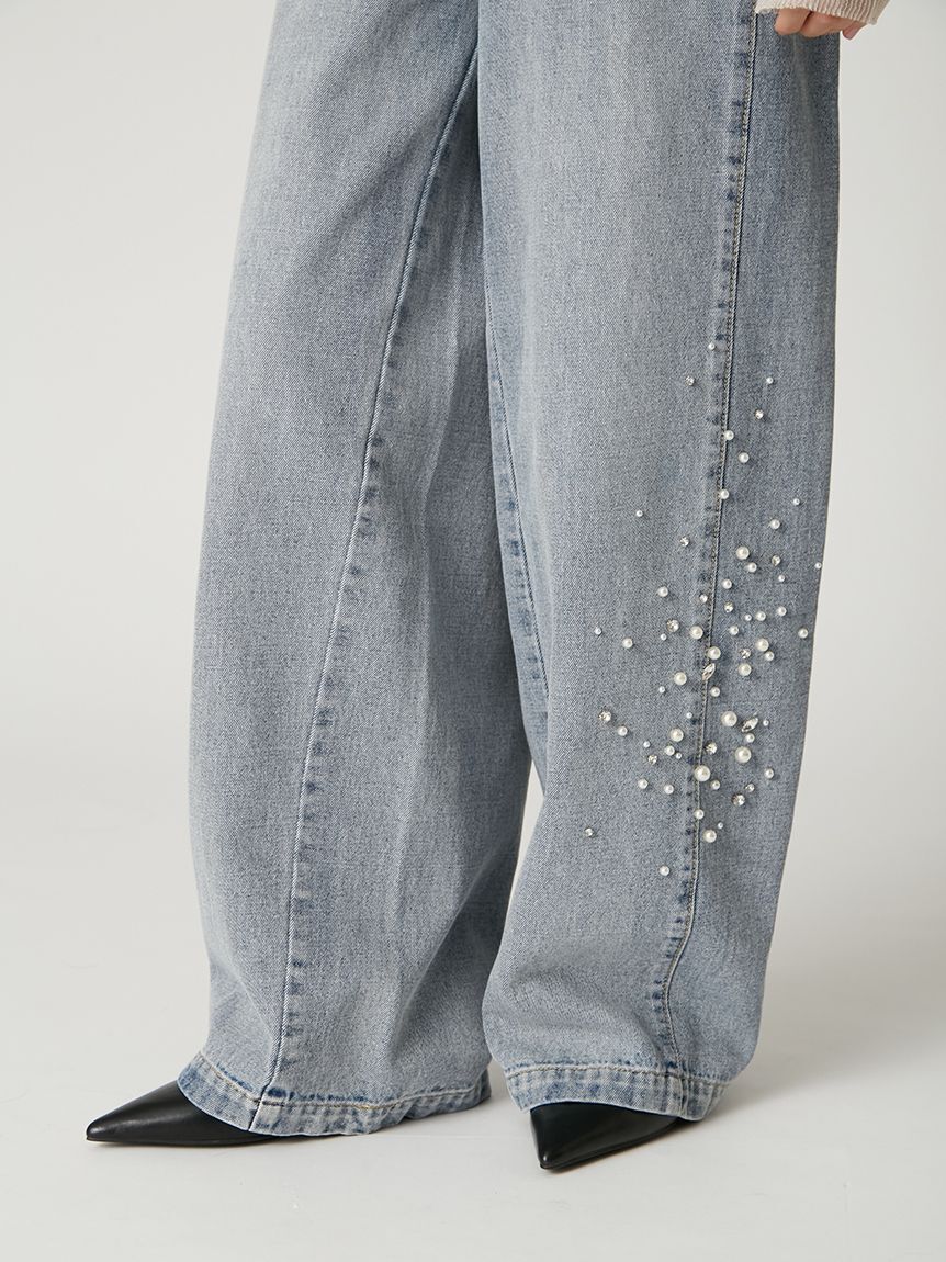 FRAY I.D「ハイウエストビジューデニム」|デニム|