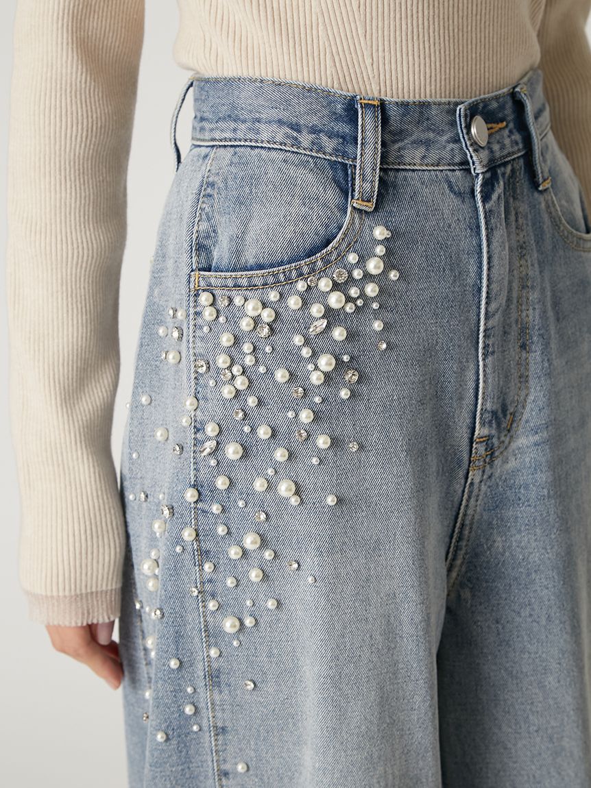 FRAY I.D「ハイウエストビジューデニム」|デニム|