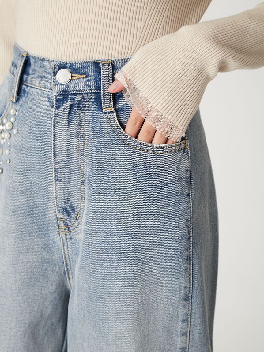 FRAY I.D「ハイウエストビジューデニム」|デニム|